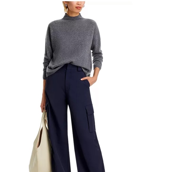 Luxurious 100% Cashmere Mock Neck Brushed Cashmere Sweater By Aqua in Med Gray - Picture 1 of 5